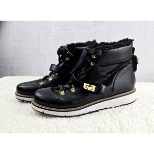 Ankle Boots Urban Hiking Black Lace-Up ARI Justfab Faux Shearling Gold Tone Buck